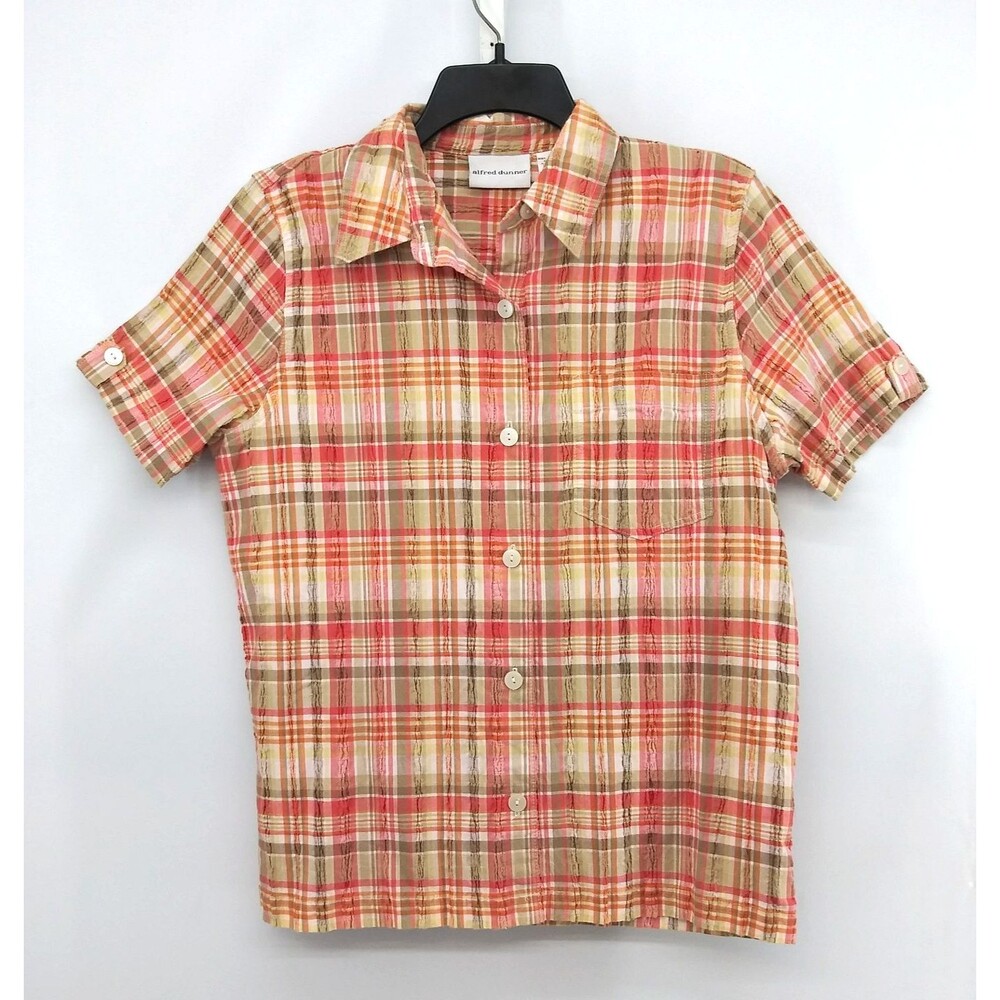 Alfred Dunner Shirt Women Size 14 Multicolor Plaid Textured Button Up Casual Top